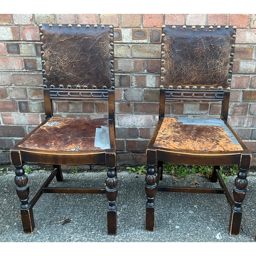 331 - A SET OF X4 REPRODUCTION CROMWELLIAN STYLE CHAIRS, LEATHER SEATS AND BACKS WITH STUDDED TRIM ON TURN... 