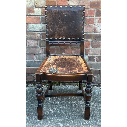 331 - A SET OF X4 REPRODUCTION CROMWELLIAN STYLE CHAIRS, LEATHER SEATS AND BACKS WITH STUDDED TRIM ON TURN... 