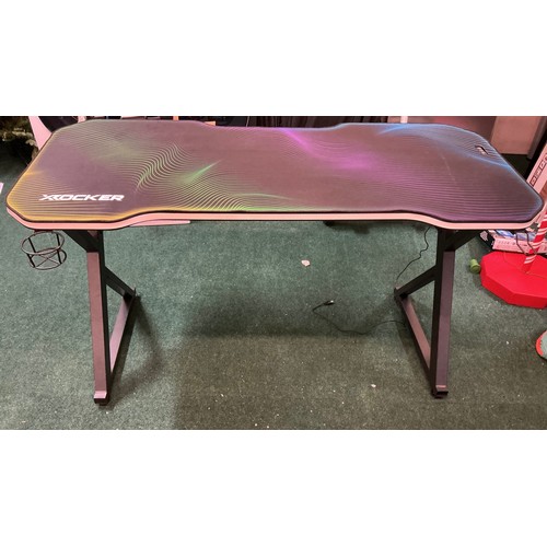 204 - X ROCKER PULSAR MAX RGB DESK WITH LED LIGHTS, HEADPHONE AND CUP HOLDERS WITH FULL LENGTH MOUSE MAT -... 