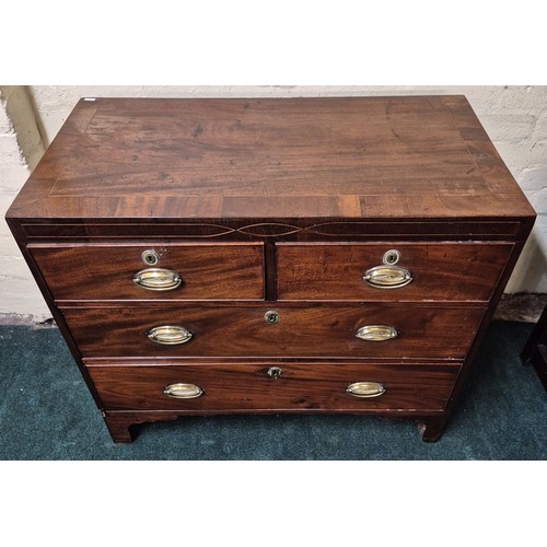 287 - AN ANTIQUE GEORGIAN MAHOGANY CHEST OF DRAWERS, WITH BRASS FITTINGS, X2 SHORT DRAWERS OVER X2 LONG DR... 