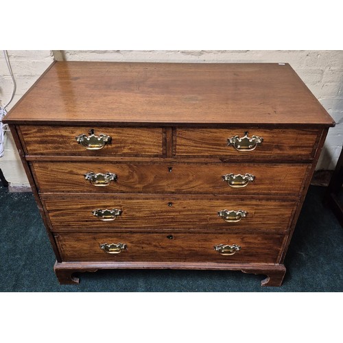 289 - AN ANTIQUE GEORGIAN MAHOGANY CHEST OF DRAWERS, X2 SHORT DRAWERS OVER X3 LONG DRAWERS, WITH BRASS FIT... 