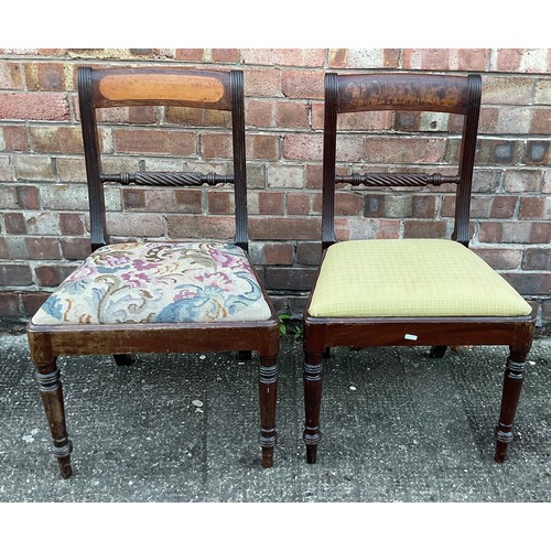 304 - PAIR OF REGNECY MAHOGANY DINING CHAIRS, WITH ROPE TWIST BAR BACK SPLAT, ON TURNED LEGS AND NEEDLPOIN... 