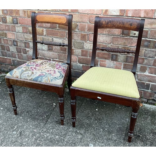 304 - PAIR OF REGNECY MAHOGANY DINING CHAIRS, WITH ROPE TWIST BAR BACK SPLAT, ON TURNED LEGS AND NEEDLPOIN... 