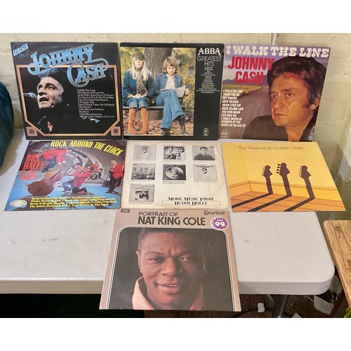 350 - SMALL COLLECTION OF VINYL RECORDS INCLUDING ABBA, JOHNNY CASH, THE SHADOWS ETC