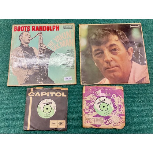 349 - 2 X MONUMENT RECORDS VINYL LP'S AND 2 X SINGLE RECORDS - BOOTS RANDOLPH YAKKING SAX MAN (BENNY HILL ... 