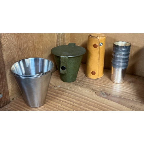 421 - SET OF 4 DANISH RIA STIRRUP CUPS WITH LEATHER CASE AND A SET OF 6 PHV AND CO TOT CUPS IN LEATHER CAS... 