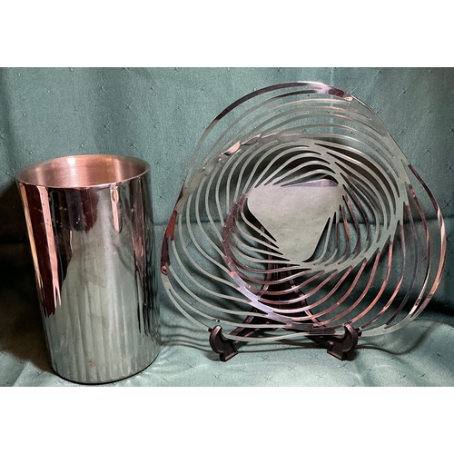 425 - ALESSI TRINITY FRUIT BOWL BY ADAM CORNISH IN STAINLESS STEEL TOGETHER WITH A STAINLESS STEEL WINE BO... 