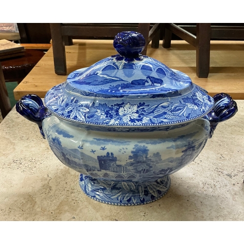 431 - A LARGE BLUE AND WHITE VICTORIAN COVERED TUREEN MARKED TO BASE BRIDGE OF LUCANO TOGETHER WITH A VICT... 
