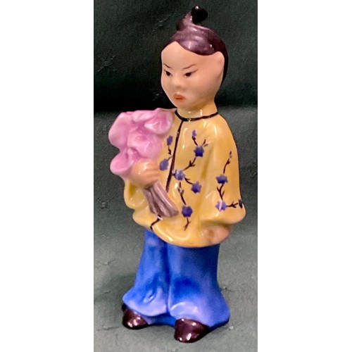 437 - A HUNGARIAN HEREND NO.5655 'MANDARIN'  FIGURE OF A GIRL HOLDING FLOWERS