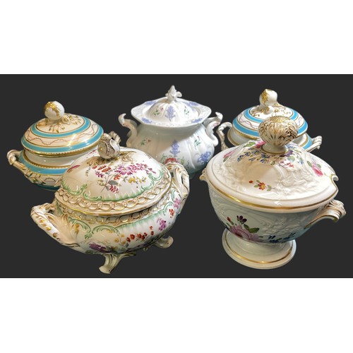 456 - A SMALL COLLECTION OF ANTIQUE CONTINENTAL PORCELAIN TUREENS, INCL X2 TURQUOISE AND WHITE ROYAL WORCE... 