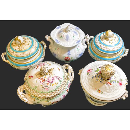 456 - A SMALL COLLECTION OF ANTIQUE CONTINENTAL PORCELAIN TUREENS, INCL X2 TURQUOISE AND WHITE ROYAL WORCE... 