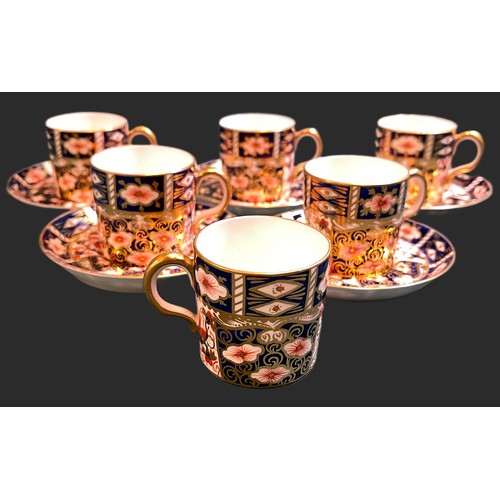 469 - A SET OF X6 ROYAL CROWN DERBY COFFEE CANS AND X5 SAUCERS TO MATCH, IN TRADTIONAL IMARI PATTERN MARKE... 