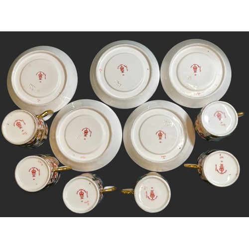 469 - A SET OF X6 ROYAL CROWN DERBY COFFEE CANS AND X5 SAUCERS TO MATCH, IN TRADTIONAL IMARI PATTERN MARKE... 