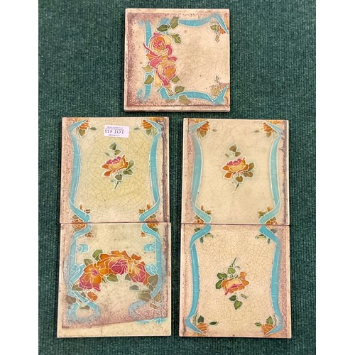 433 - X5 ANTIQUE ART NOUVEAU VICTORIAN TILES BY RHODES TILE CO. DEPICTING BLUE AND FLOWER PATTERNED DESIGN... 