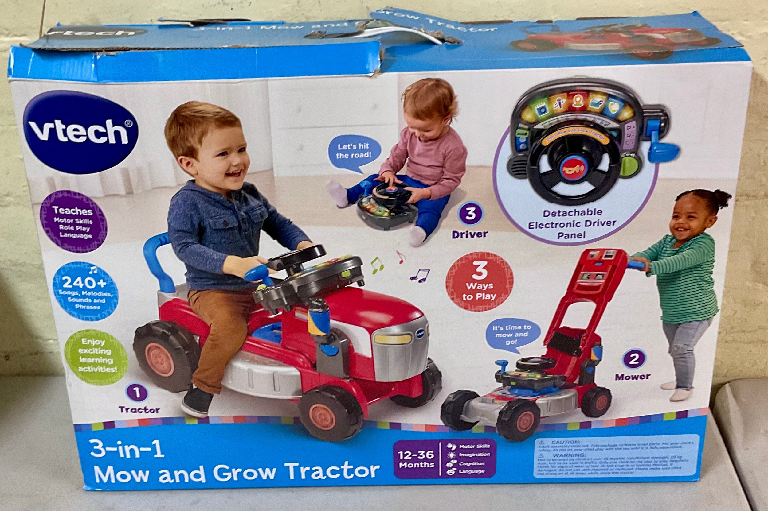 BOXED VTECH 3 IN 1 MOW AND GROW TRACTOR IN RED