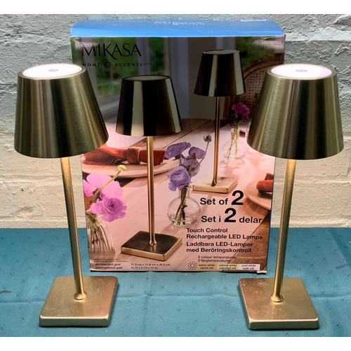2 - BOXED SET OF 2 MIKASA HOMETOUCH CONTROL RECHARGABLE LED LAMPS IN ELECTROPLATED GOLD