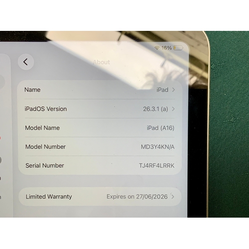 6 - APPLE IPAD A16 128GB WIFI IN SILVER WITH CHARGING WIRE S/N: TJ4RF4LRRK NOT LINKED TO ACCOUNT