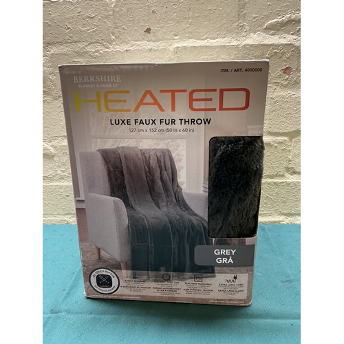 49 - BOXED BERKSHIRE LIFE HEATED LUXE FAUX FUR THROW 127CM X 152CM IN GREY