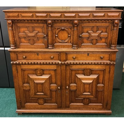 237 - A SOLID VICTORIAN OAK HEAVILY CARVED GOTHIC CHURCH CABINET, CARVED AND MOULDED FRIEZE OVER THREE HEA... 