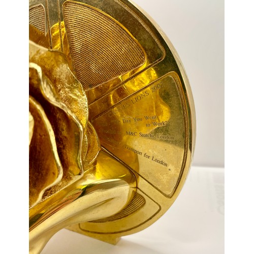 296 - AN ARTHUS-BERTRAND HEAVY GILT BRONZE CANNES LIONS TROPHY AWARD FOR 2007, 16CM DIAMETER