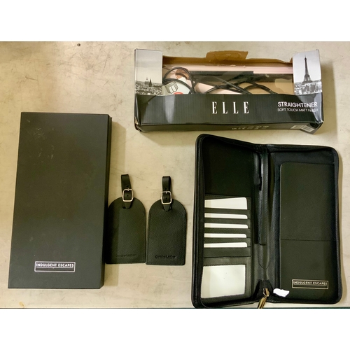 340 - BOXED ELLE HAIR STRAIGHTENERS WITH SOFT TOUCH MATT FINISH TOGETHER WITH A BOXED INDULGENT ESCAPES TR... 