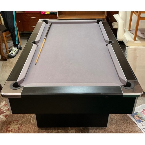 289 - SLATE BED 6FT X 3FT POOL TABLE WITH WITH BALLS, ONE CUE - TABLE IS A BALL RETURN TABLE