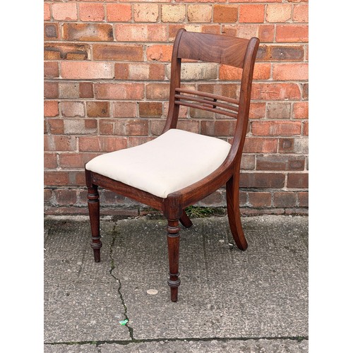 271 - X3 EARLY VICTORIAN MAHOGANY UPHOLSTERED CHAIRS, CARVED BACK SPLATS TO EACH, ALL WITH SABRE LEGS