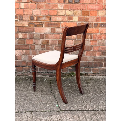 271 - X3 EARLY VICTORIAN MAHOGANY UPHOLSTERED CHAIRS, CARVED BACK SPLATS TO EACH, ALL WITH SABRE LEGS