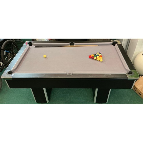 289 - SLATE BED 6FT X 3FT POOL TABLE WITH WITH BALLS, ONE CUE - TABLE IS A BALL RETURN TABLE