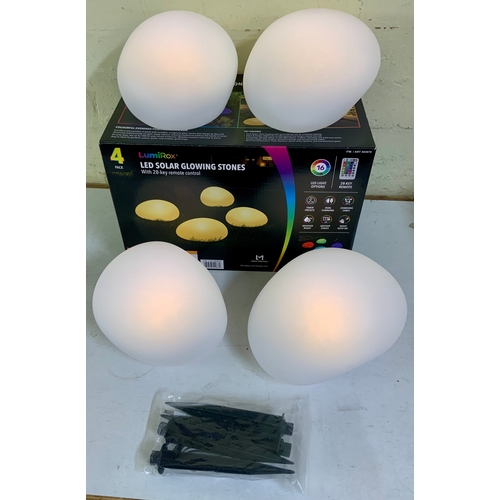 5 - BOXED SET OF 4 LUMIROX LED SOLAR MULTICOLOUR GLOWING STONES