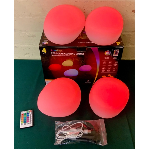 4 - BOXED SET OF 4 LUMIROX LED SOLAR MULTICOLOUR GLOWING STONES WITH R/C