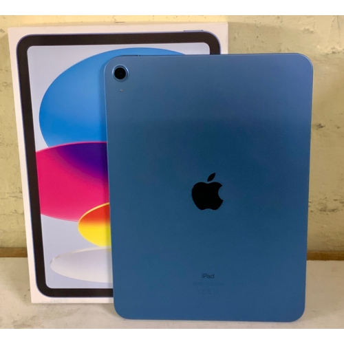 15 - BOXED APPLE IPAD 10TH GEN WIFI 64GB IN BLUE WITH CHARGING CABLE - NOT LINKED TO ACCOUNT S/N: CH2Q7CY... 