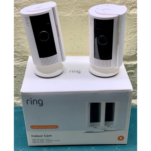 29 - BOXED SET OF 2 RING 1080P HD VIDEO INDOOR CAMERAS WITH COLOUR NIGHT VISION, TWO WAY TALK, POWER CABL... 