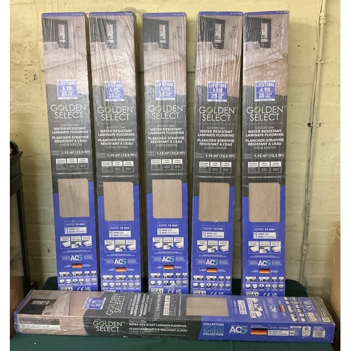 55 - 6 PACKS OF GOLDEN SELECT WATER RESISTANT LAMINATE FLOORING EACH PACK COVERS 1.15 M2 12MM THICK WITH ... 