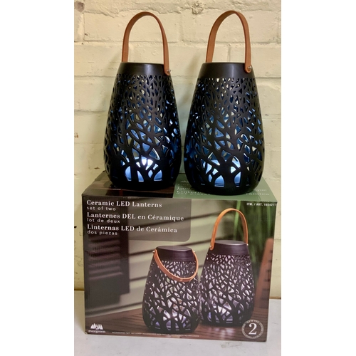 1 - BOXED SET OF 2 EVERGREEN LED CERAMIC LANTERNS IN BLACK WITH 2 CHARGING CABLES. CAN DO NORMAL LIGHT A... 