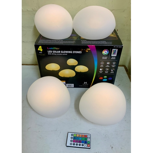 3 - BOXED SET OF 4 LUMIROX LED SOLAR MULTICOLOUR GLOWING STONES WITH R/C