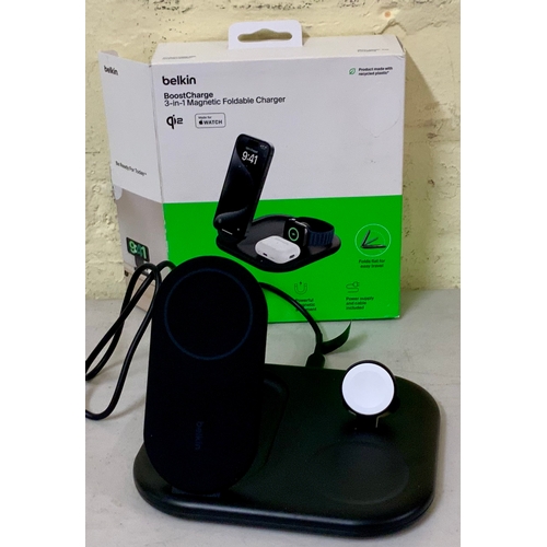 16 - BOXED BELKIN BOOSTCHARGE 3 IN 1 MAGNETIC FOLDABLE CHARGER MADE FOR IPHONE, APPLE WATCH AND AIRPODS.
