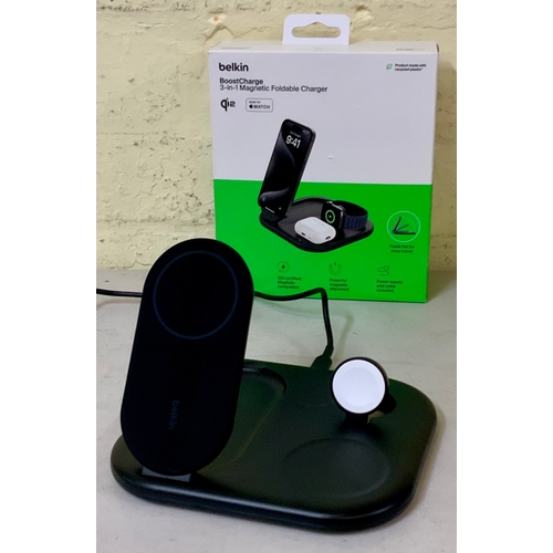17 - BOXED BELKIN BOOSTCHARGE 3 IN 1 MAGNETIC FOLDABLE CHARGER MADE FOR IPHONE, APPLE WATCH AND AIRPODS.