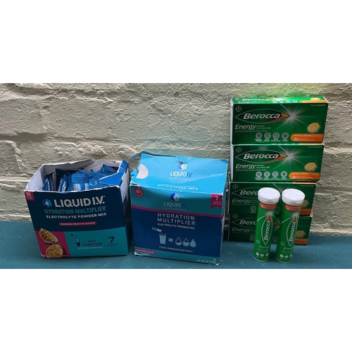 21 - A QTY OF LIQUID IV ELECTROLYTE POWDER MIX TOGETHER WITH A QTY OF BEROCCA ENERGY TABLETS