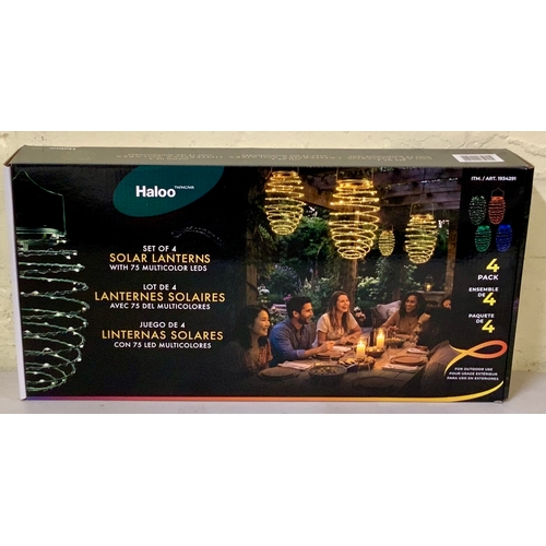 26 - BOXED SET OF THREE HALOO SOLAR LANTERNS WITH 75 MULTICOLOURED LEDS - WITH R/C