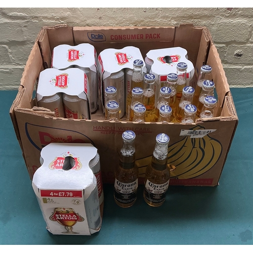 38 - BOXED OF MIXED DRINKS INCLUDING CORONA AND STELLA ARTOIS