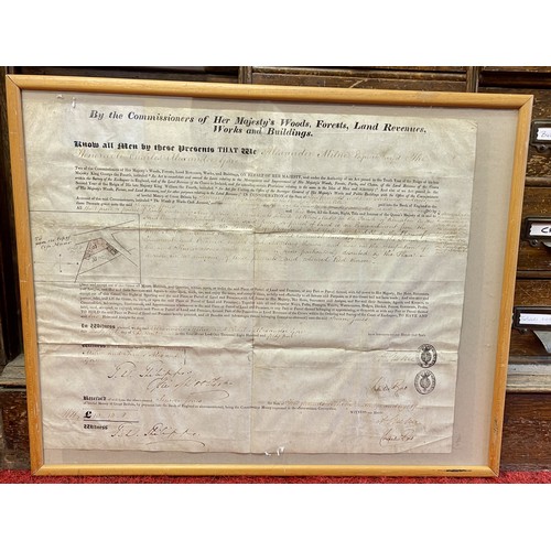 A framed Early Victorian document from 1844 detailing the purchase of a ...