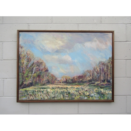 9005 - TOM BENJAMIN (b.1967) A framed oil on canvas, 'Water Meadow In Autumn. Signed lower left. Image size... 