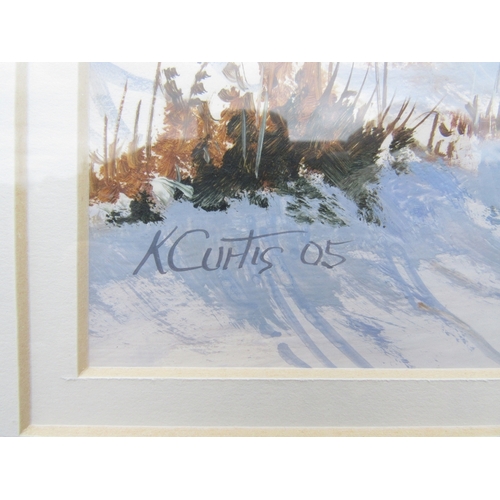 9018 - KEVIN CURTIS (1958-2009) A framed & glazed oil on card, 'Winter Lane'. Signed bottom right and dated... 