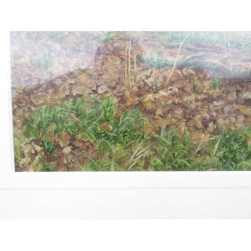 9061 - REX GRATTAN FLOOD (1928-2009) A framed and glazed acrylic on paper of Grey Partridges in an arable s... 