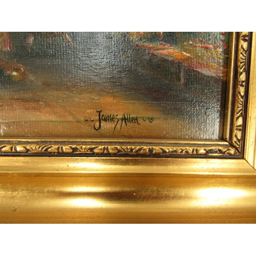 9072 - JAMES ALLEN (b.1952) A framed oil on board, Interior scene, Grandfathers story time. Signed bottom r... 