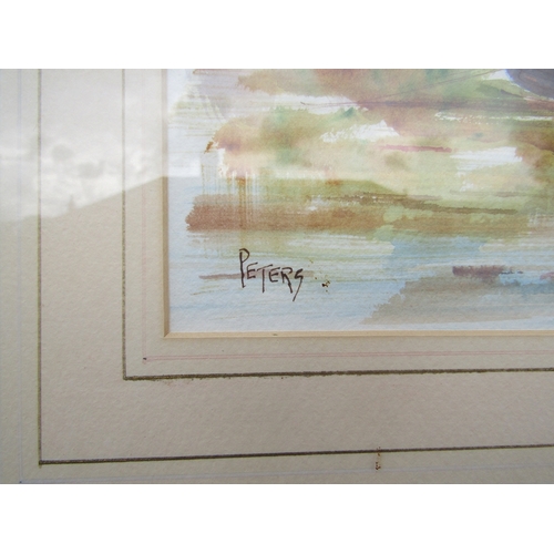 9082 - PETERS (XX) - A framed and glazed watercolour, ship at quayside. Signed bottom left. Image size 34cm... 