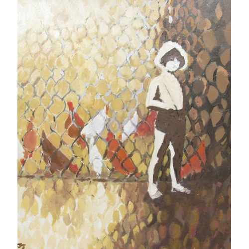 9170 - JILL JACKSON (b.1935 - Norfolk & Norwich Art Circle) An untitled acrylic on board depicting a figure... 