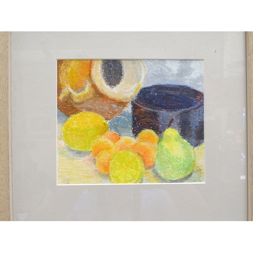 9177 - JILL JACKSON (b.1935 - Norfolk & Norwich Art Circle) Two works including still life, fruit and pots ... 