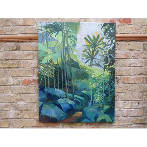 9200 - JILL JACKSON (b.1935 - Norfolk & Norwich Art Circle) Two oils on canvas, 'Kew Tropical Plants' and '... 